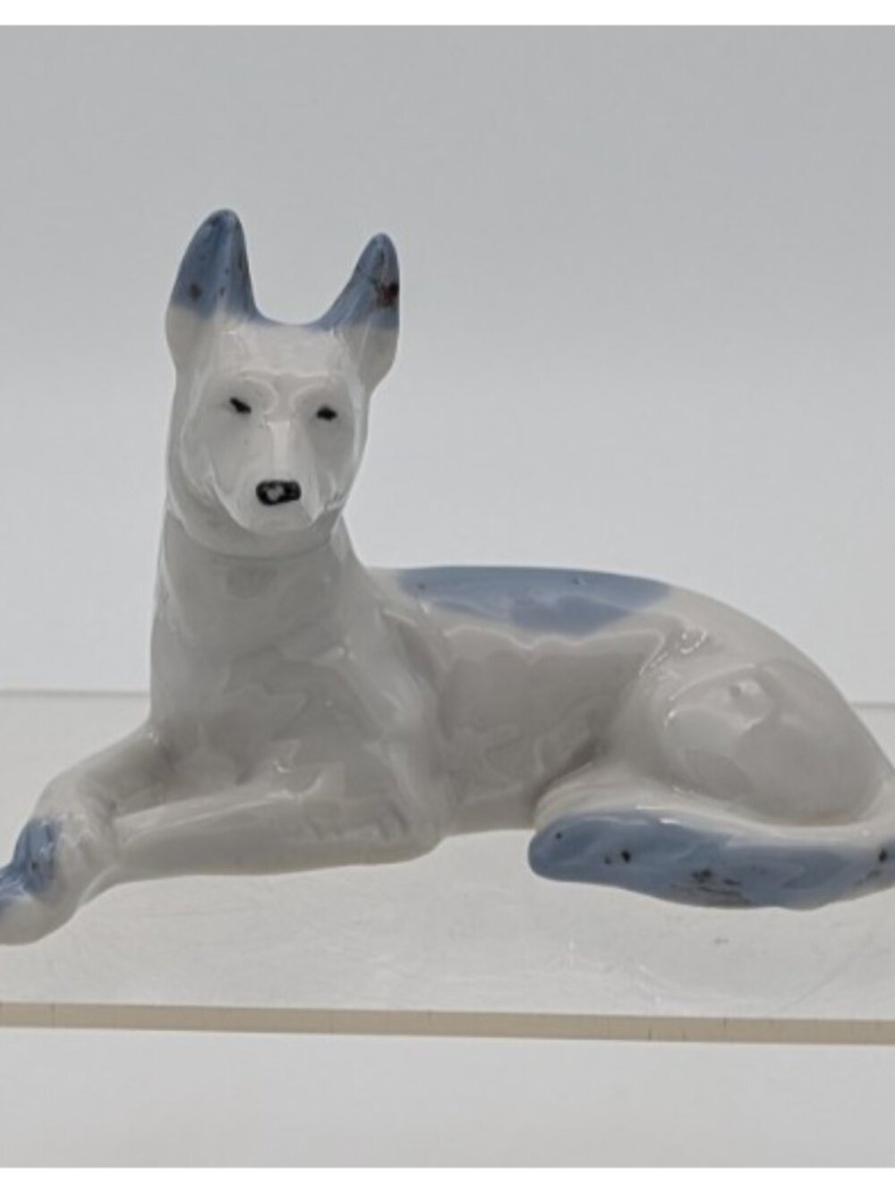 Vintage White Blue German Shepherd Dog Figurine Japan as is